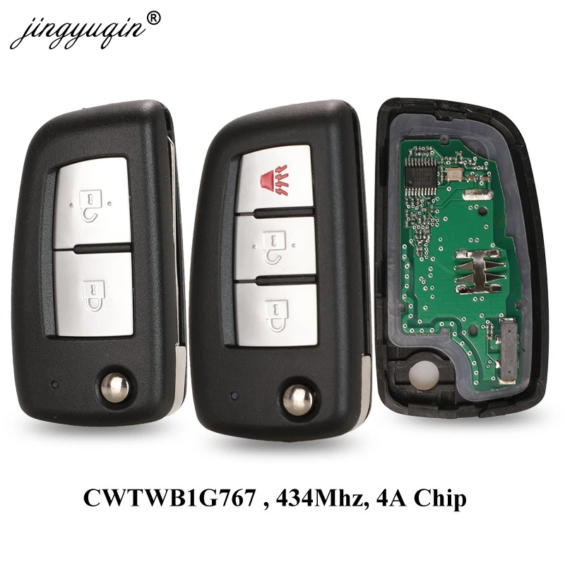 Jingyuqin 2/3 botones 433MHz 4A PCF7952E Flip llave remota para Nissan Qashqai J11 Pulsar C13 Juke F15 x-trail T32 Micra CWTWB1G767