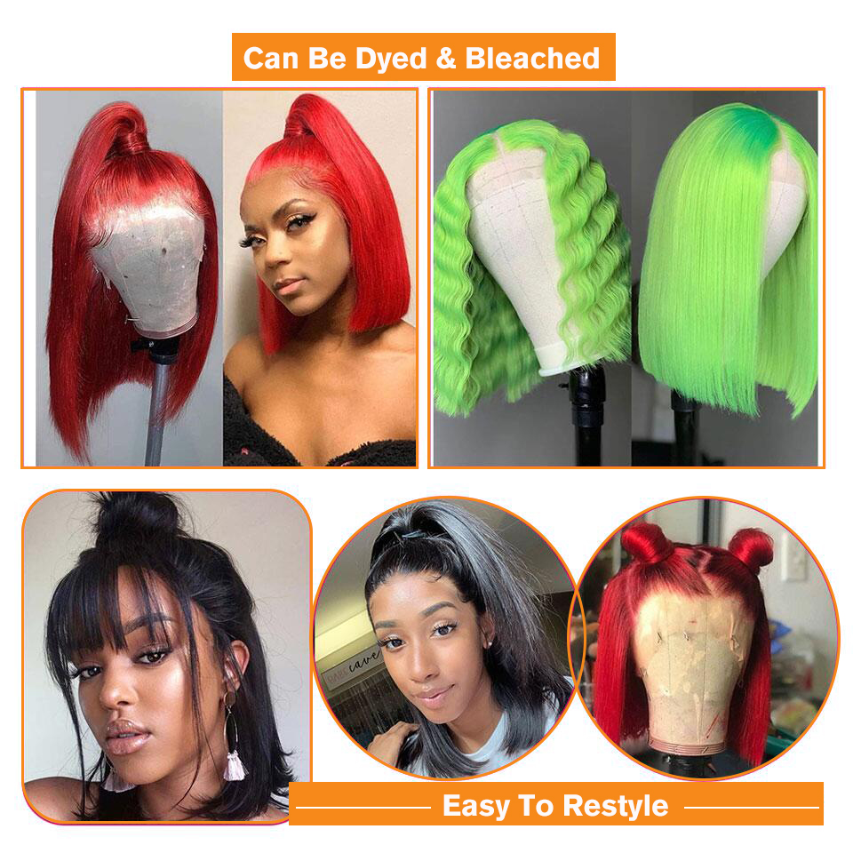 Peluca con malla frontal brasileña 13*4, pelucas cortas de cabello humano, cabello Remy 4*4, peluca recta Bob corto de encaje para mujeres, cabello QT de encaje suizo