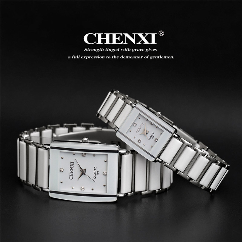 Marca de lujo CHENXI, reloj elegante para mujer con diamantes de imitación, blanco, plateado, pulsera de cerámica Simple y elegante, reloj de pulsera informal de cuarzo para mujer