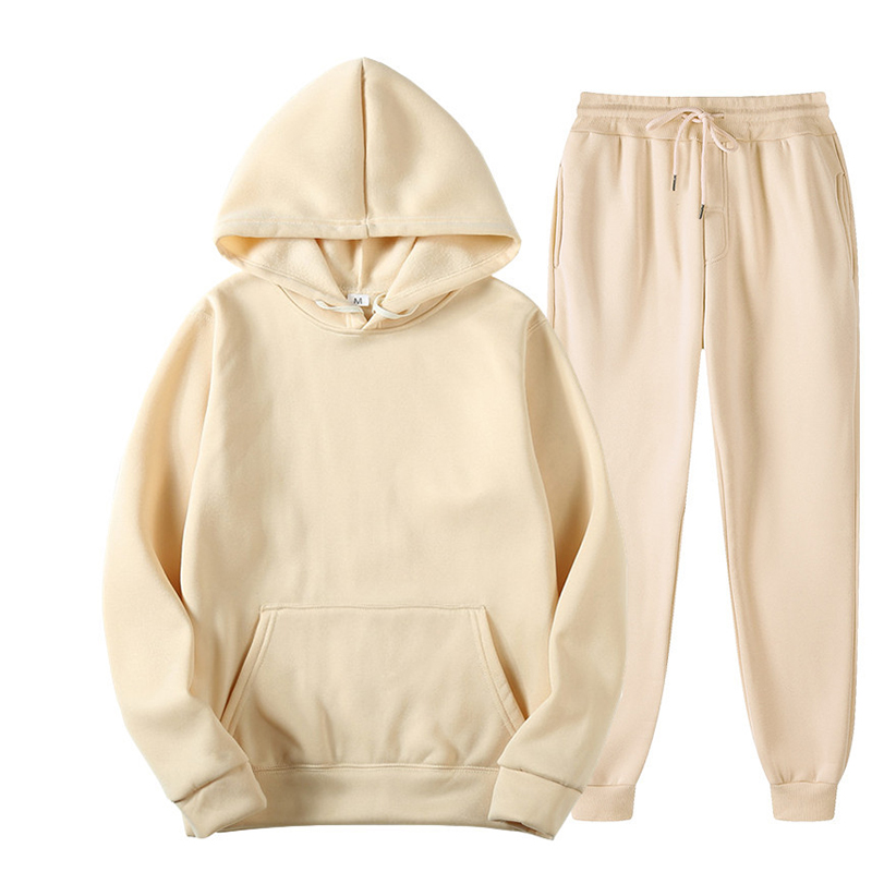 Nuevo chándal para hombre y mujer, sudaderas con capucha, Jersey grueso informal de Color sólido y pantalón largo, conjunto de 2 piezas, traje deportivo para correr de lana de otoño para hombre