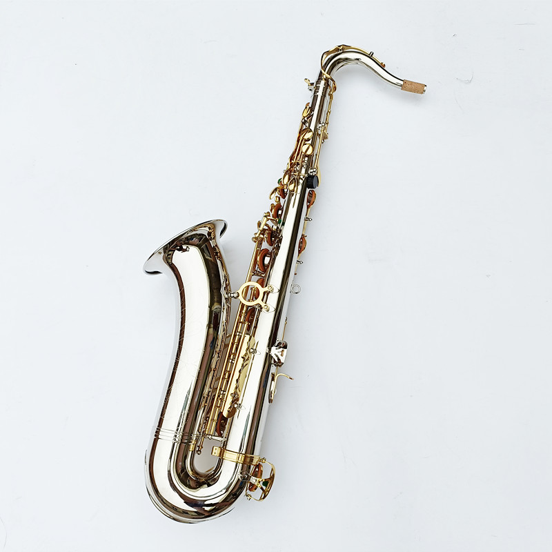 Saksofon Tenor Perancis STS-802 Perak Kunci Emas Sax Tenor Mouthpiece Ligatur Leher Alat Musik