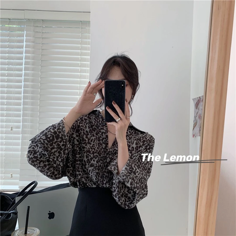 LMQใหม่ผู้หญิงสบายๆแฟชั่นเสือดาวแขนยาวTurn-Downเสื้อสำนักงานเลดี้Elegant Vคอปุ่มเสื้อหลวมๆสำหรับเสื้อ