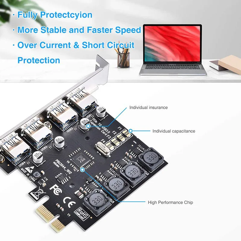 Self Powered PCIE USB 3.0 Karte 4 Ports PCI Expree zu USB Erweiterungskarte Super Speed 5 Gbit/s PCI-e USB3 Hub Controller Adapter