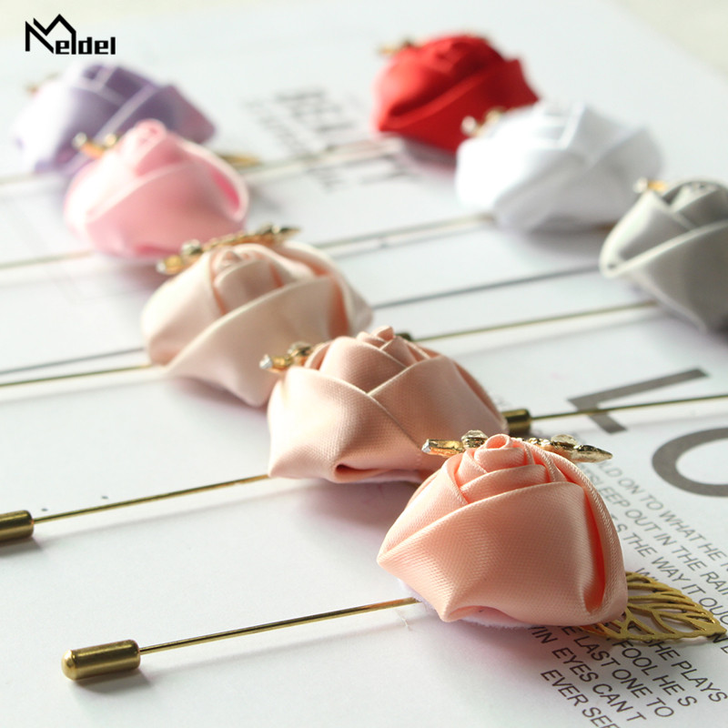 Meldel Groom Boutonniere Men Wedding Witness Brooch Silk Rose Boutonniere Man Corsage Pins Wedding Boutonniere Flower Prom Party