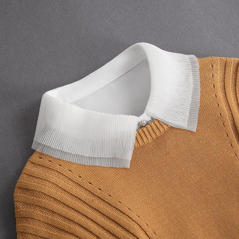 Corbata frontal, cuello falso blanco, cuentas con soporte, cuello desmontable, encaje de cristal Vintage para mujer, blusa falsa con cuello, media camisa