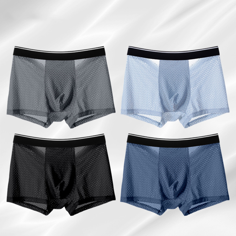 8 sztuk/partia majtki męskie lodowy jedwab męskie kalesony oddychające letnie spodenki męskie bielizna bokserki Homme bambusowa dziura duże rozmiary L-5XL