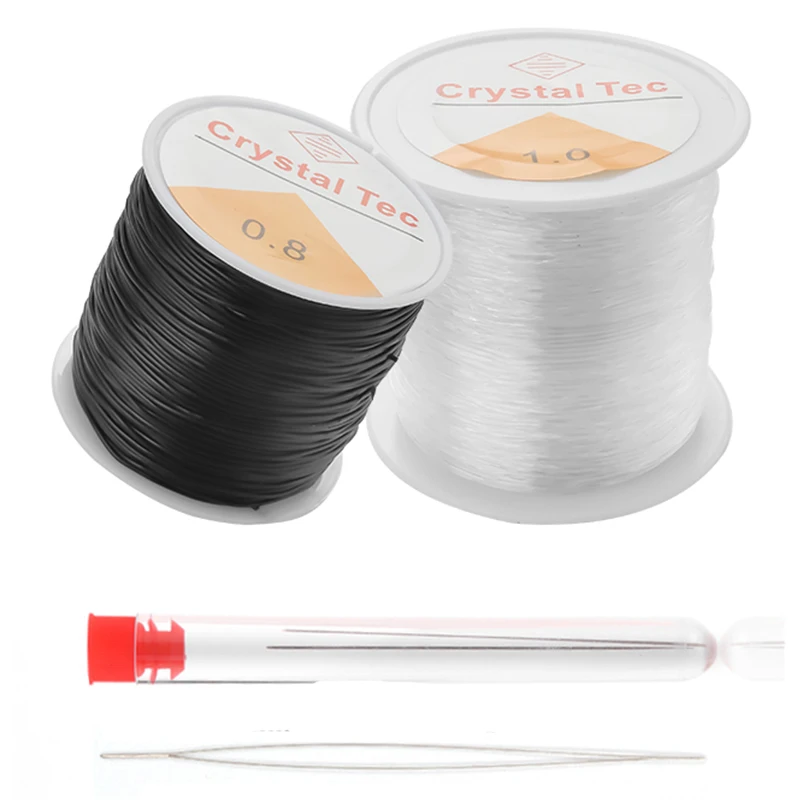 Cordón elástico de cuentas DIY de cristal de plástico, línea elástica con agujas para abalorios, tijeras, hilo de joyería
