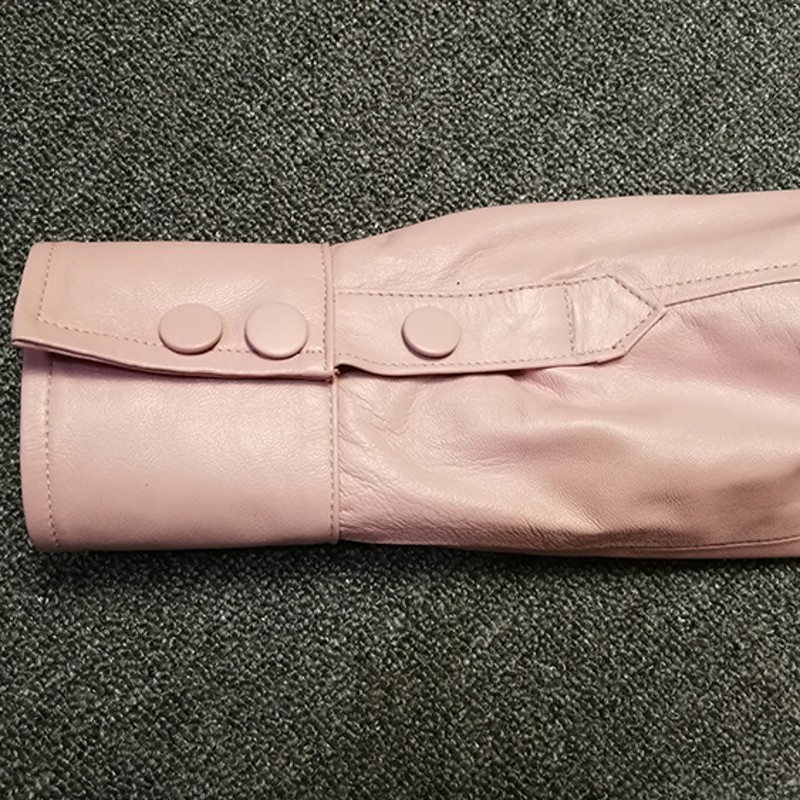 2022 Phụ Nữ Mới Tự Nhiên Áo Da Cừu Túi Thắt Lưng Mỏng Chính Hãng Áo Khoác Da Kawaii Hồng Áo Gió Da Thật Phối