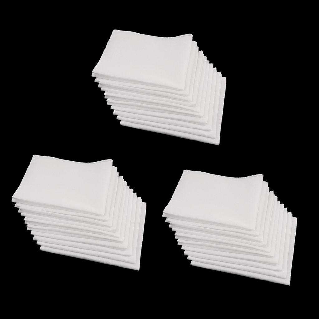 Lenços de Algodão Branco para Homens e Mulheres, Bolso Lavável, Lenço Quadrado, 30x