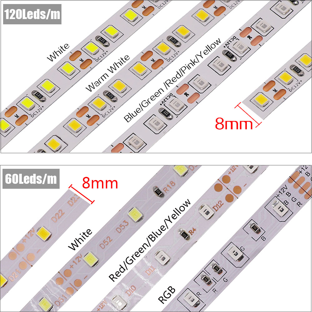 Tira de Luces LED de 5M para habitación, cinta Flexible de Luces LED de 12V, 2835 RGB, SMD 5050, 5054, resistente al agua, diodo de 60/120Leds/m