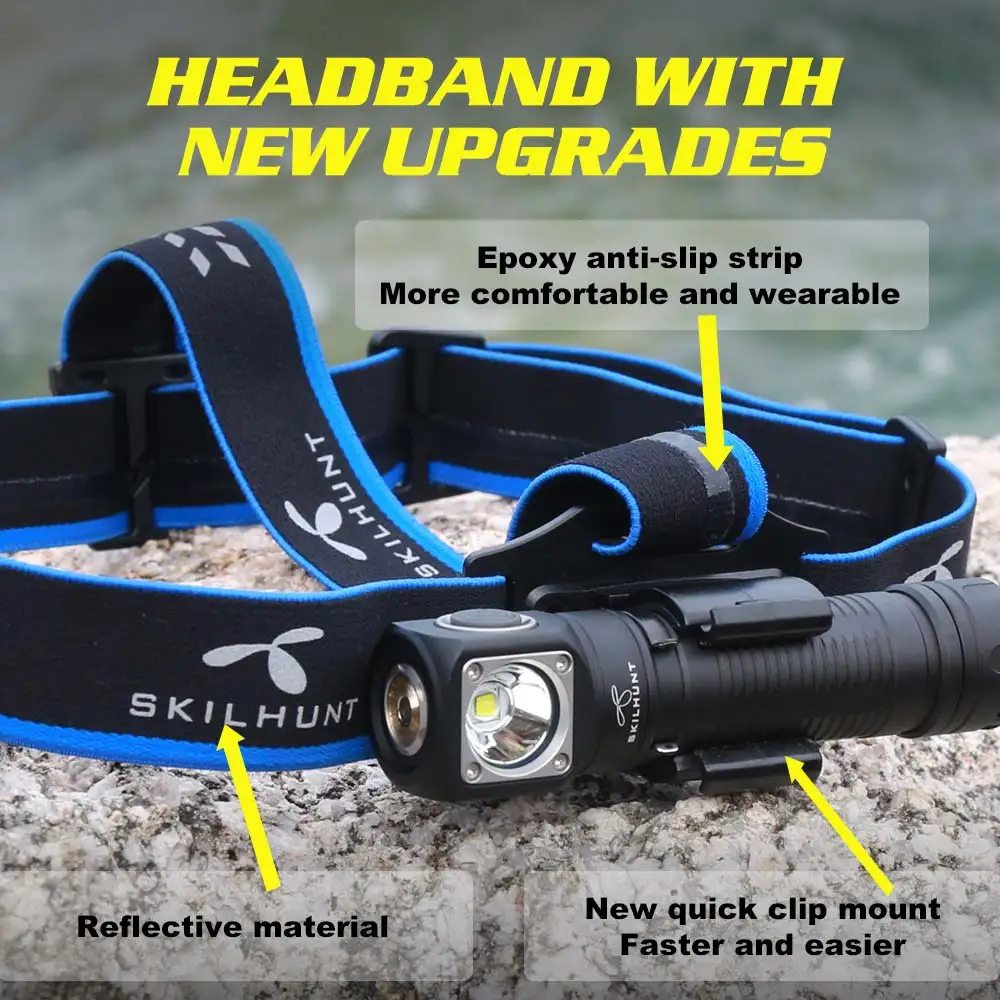Skilhunt H04 H04R H04F RC 1200 lúmenes personalizado UI USB linterna LED recargable magnética caza Camping + diadema