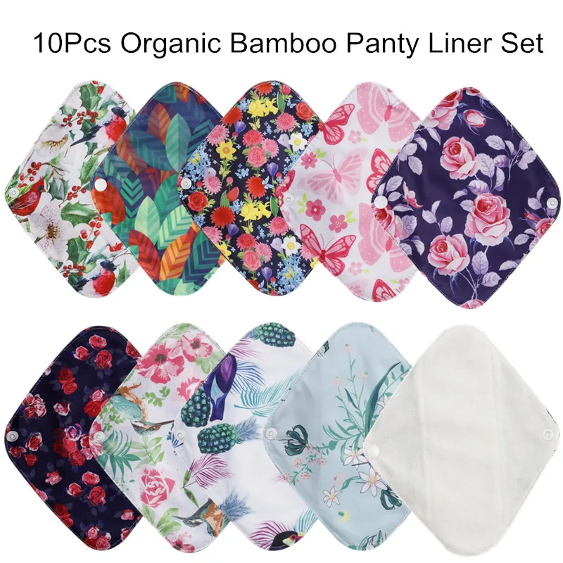 Reutilizáveis impermeável bambu fibra almofadas, pano menstrual, absorventes higiênicos, Higiene Maternidade Feminina, Panty Liner, 10pcs