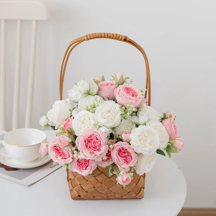 30Cm 인공 꽃 실크 모란 꽃다발 Scrapbooking Diy 웨딩 Garlands 핑크 장미 꽃병 홈 크리스마스 장식