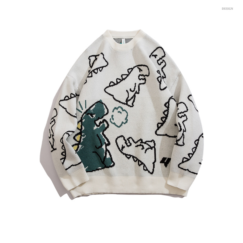 Fgkks camisola masculina harajuku moda malha hip hop dinossauro dos desenhos animados pulôver o pescoço oversize casual casal masculino suéteres