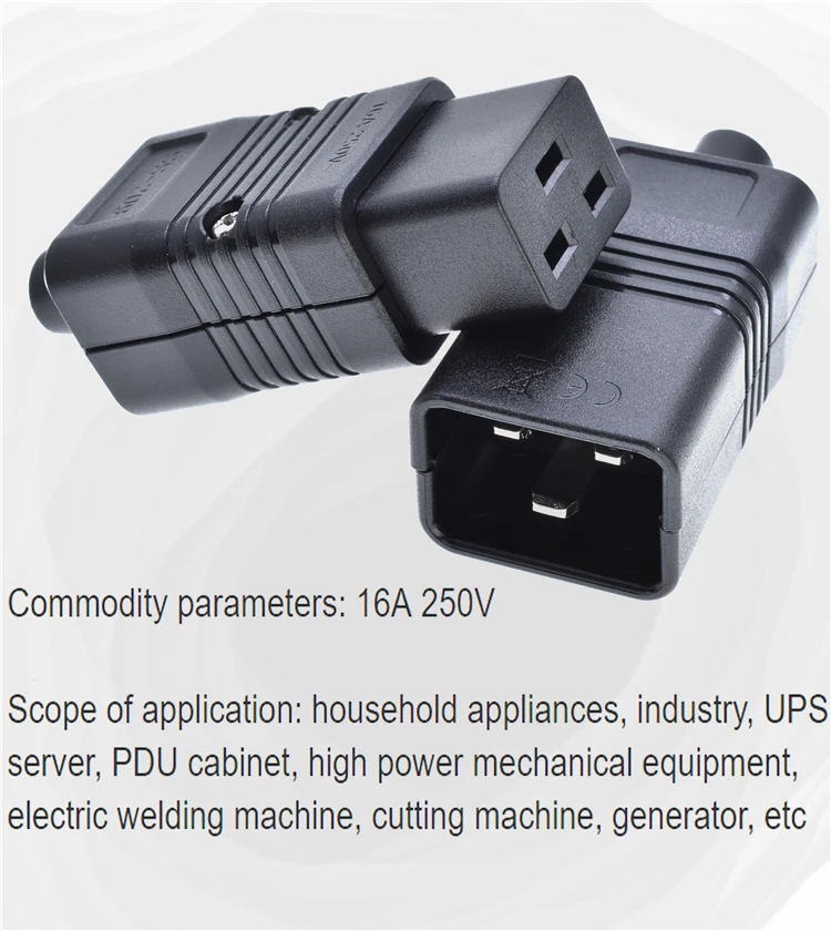 Enchufe PDU/UPS estándar IEC320 C19 C20 16A 250V CA Cable de alimentación eléctrica conector enchufe extraíble adaptador de enchufe macho hembra