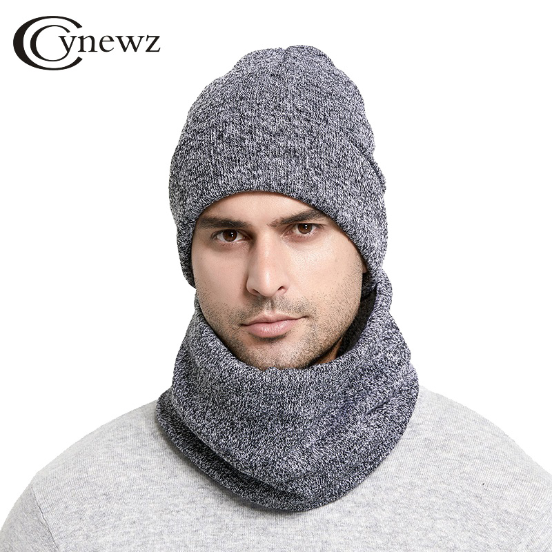 Winter Männer Hüte Schal Set Warm Halten Dick Gestrickte Kappen Winter Zubehör Männlichen Beanie Schal Herbst Verdicken Sicherungs Kappe