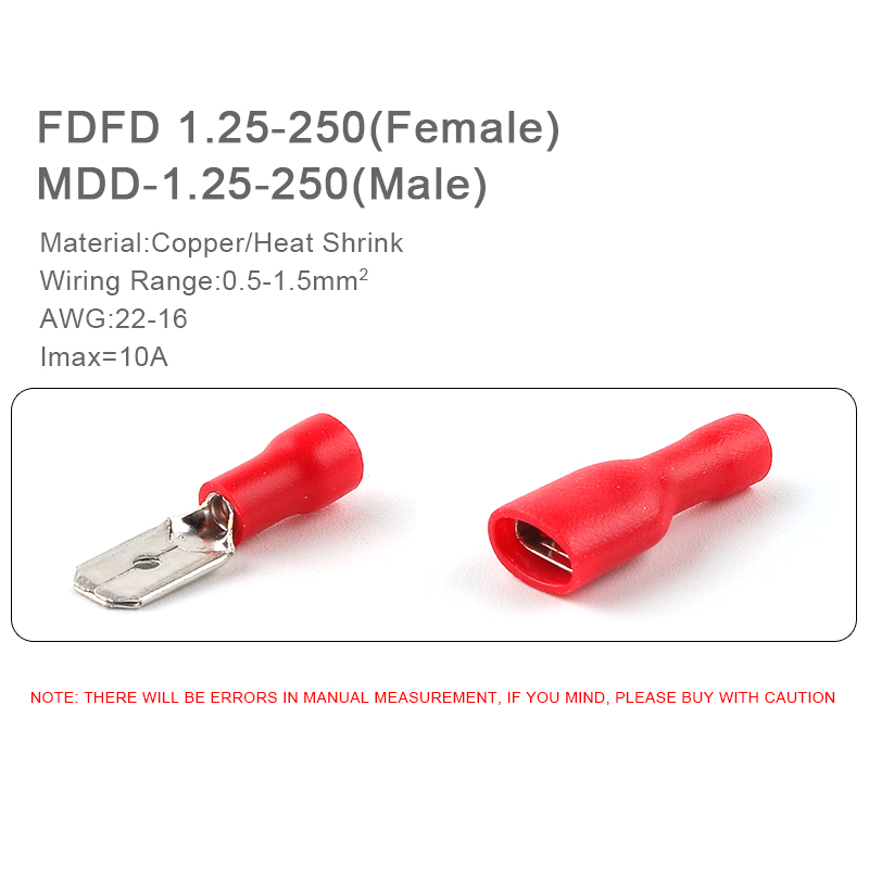 50 Uds FDD/MDD 6,3mm Terminal rojo azul amarillo hembra macho pala aislado conectores de terminales de engarzado eléctrico enchufe de Cable de cableado