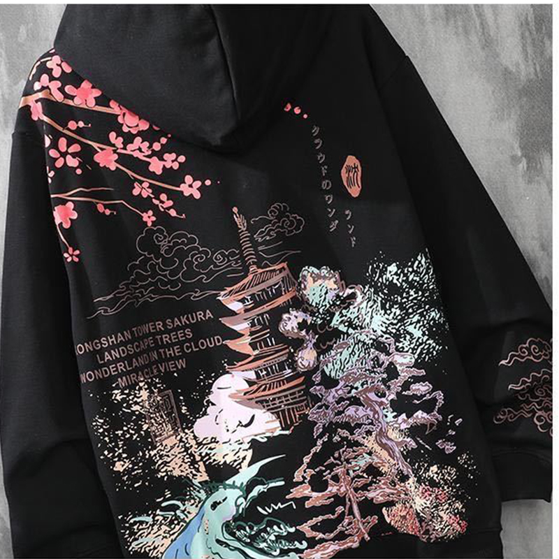 Sudaderas con capucha 로프트 프린트 까마귀 y2k 의류 하라주쿠 남성 애니메이션 힙합 일본 streetwear 스웨트 후드 남성 kpop