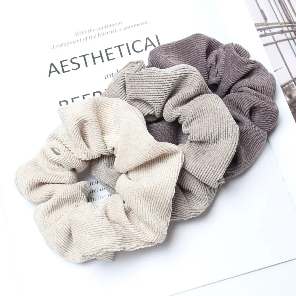 Cordón Scrunchie Otoño Invierno pana tela sólida Scrunchies conjunto bandas elásticas para el cabello moda Cola de Caballo lazo para el cabello cuerda sombreros 3PK