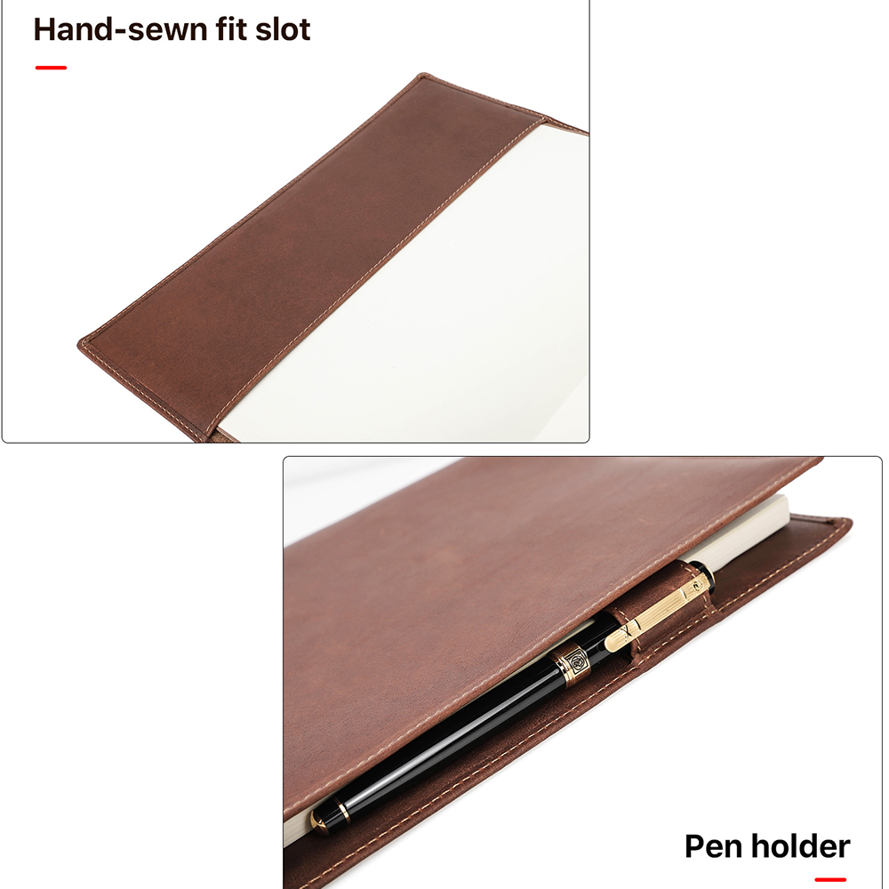 Couverture de livre rétro en cuir véritable, protection avec porte-stylo, bloc-notes d'affaires, étui pour carnet de notes, fournitures scolaires et de bureau