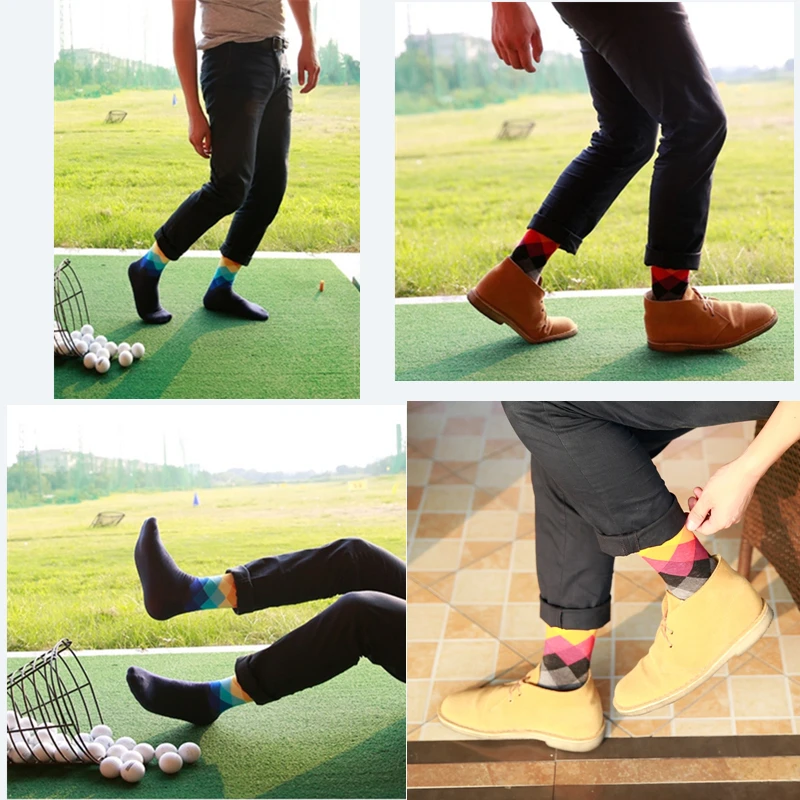 Calcetines para hombre, calcetines felices informales estándar, calcetines de algodón con patrón de diamantes de alta calidad, 10 colores, traje de pareja, calcetines de talla grande para hombre