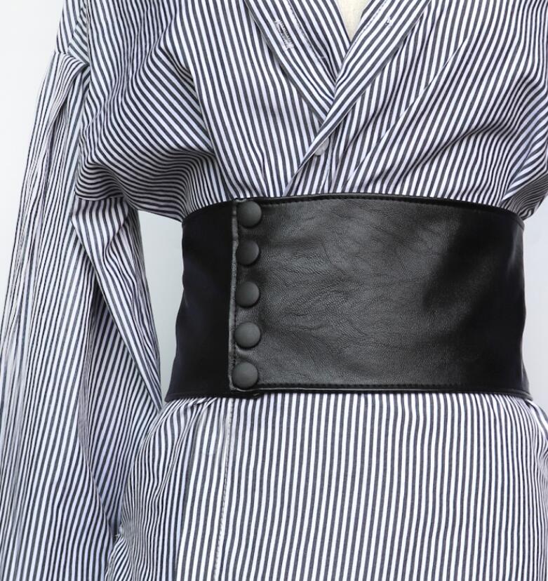 Faja elástica de cuero negro para mujer, corsés para vestido femenino, cinturón ancho de decoración, moda de pasarela, R808