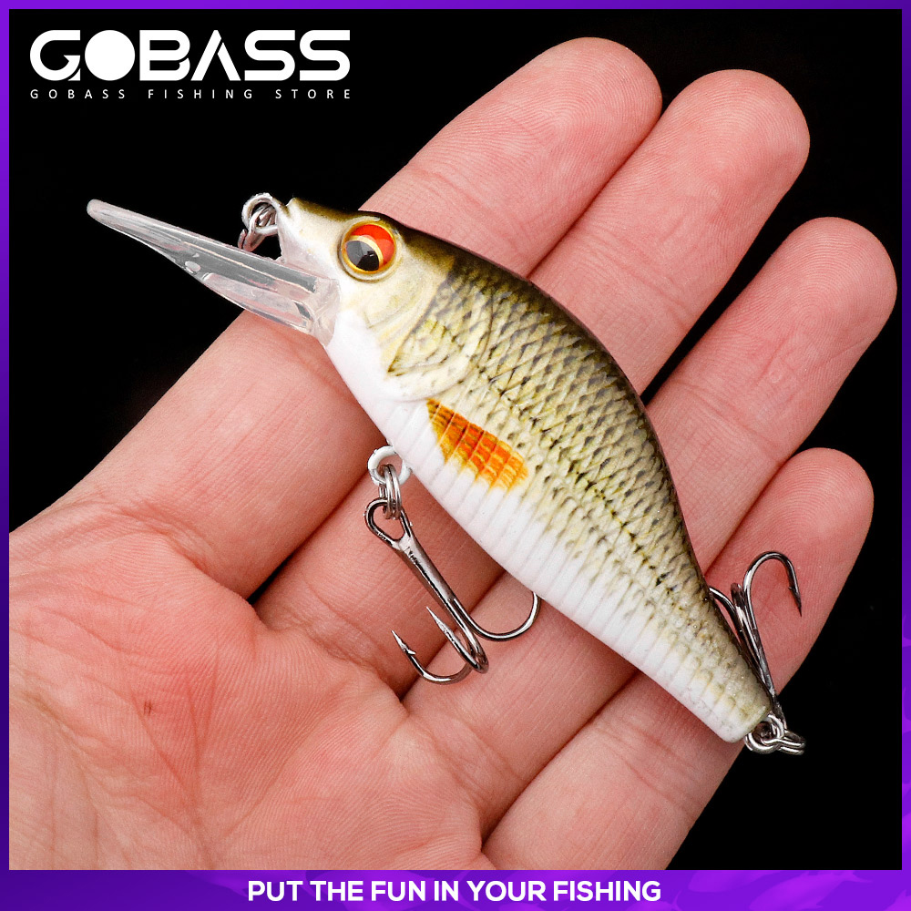 GOBASS 50/70/90Mm Crankbait Mồi Dụ Cá Đen Minnow Quay Mồi Câu Cá Nổi Wobbler Cho Pike nhật Bản Nhân Tạo Mồi
