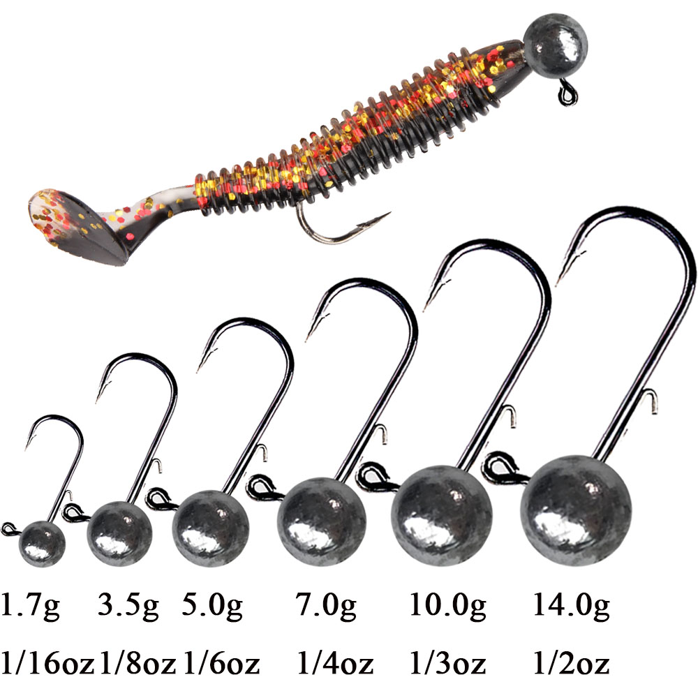 10pcs Jig Head Vishaak 3.5g 5g 7g 10g 14g Ronde Bal Jig hoofd Haak Weedless Vishaak Zachte Worm Vissen Accessoires