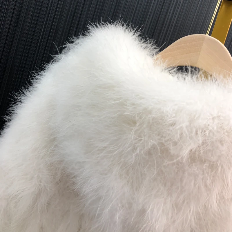 Casaco de penas fofo com boné para mulheres, jaqueta marabou, Casacos Quentes, Noite, Presente da Esposa, Roupas de Inverno, Comprimento