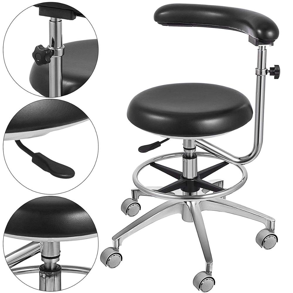SucceBuy Medical Dental Stool Dentist Chair With 360 Degree Rotation Armrest PU Leather Assistant Stool Chair Height Adjustable