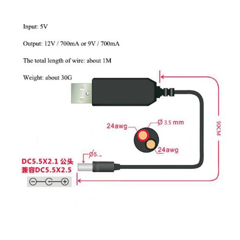 USB power boost linie DC 5V zu DC 9V / 12V Schritt BIS Modul USB Konverter Adapter kabel 2,1x5,5mm Stecker 4,8