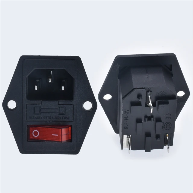 Nuevo interruptor basculante de luz roja Integral 10A250VAC, basculante de alimentación con fusible IEC 320 C14, enchufe de entrada, conector de 3 pines con orificios de fijación