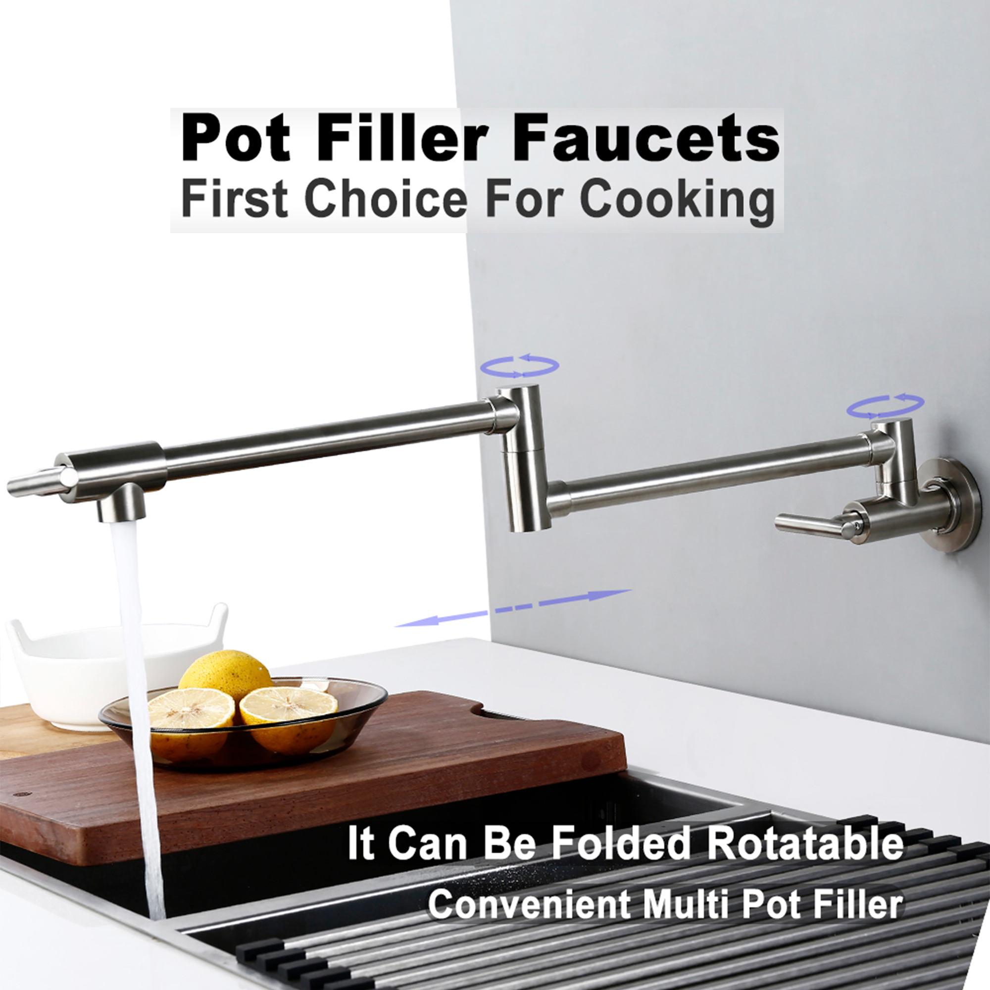 Schwarz Gebürstet Chrome Messing Wand Montiert Topf Füllstoff Wasserhahn Swivel Folding Versenkbare Dreh Stretch Waschbecken Tap Küche Wasserhahn