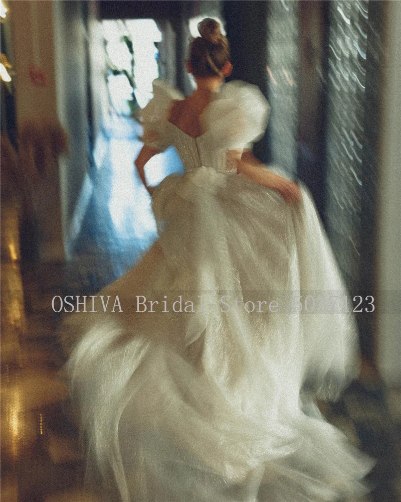 Abiti da sposa in due pezzi con linea A glitterata con gonna staccabile con spalle scoperte maniche corte a sbuffo abiti da festa da sposa principessa