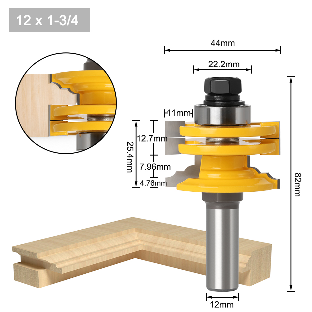 Vástago de 1/2 ", 12mm, 8mm, riel de puerta de vidrio y broca enrutadora Reversible Stile, herramienta de corte de madera, brocas de enrutador para carpintería, 1 ud.