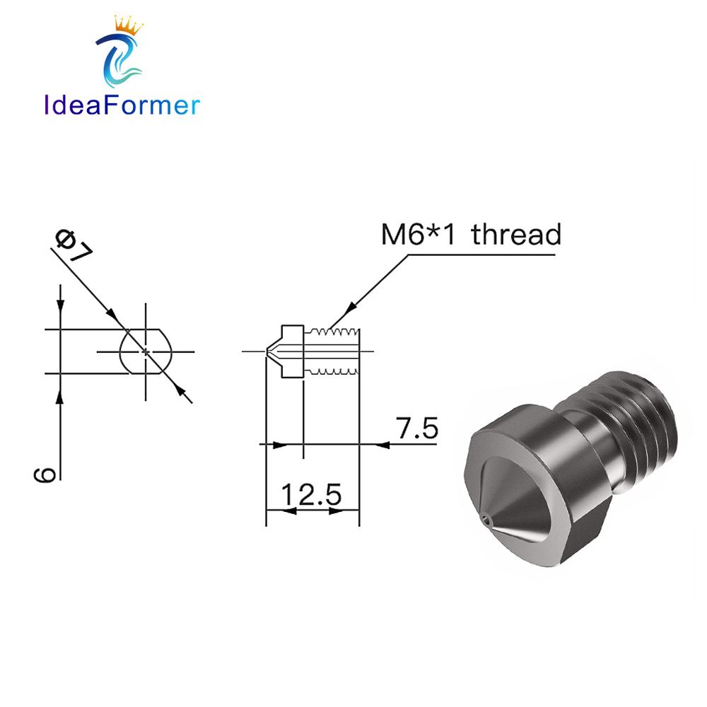 Boquilla V6 de acero endurecido, filamento de 0,2/0,4/0,6/0,8/1mm, 1,75mm, boquilla de impresora 3D M6 para extrusora Ender 3 Hotend Titan Prusa i3 MK3