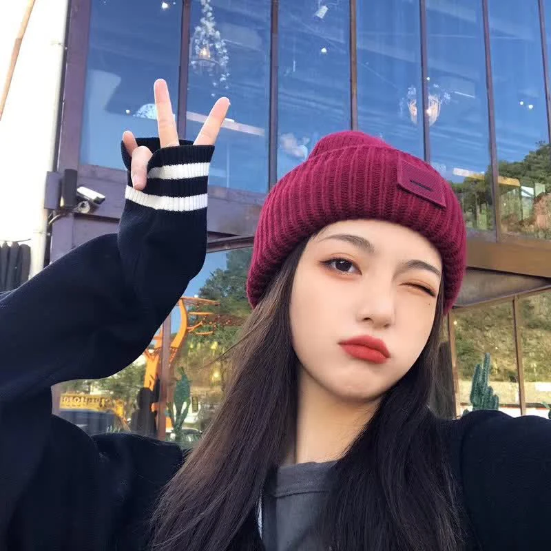 Gorros de invierno para mujer, gorro tejido de lana con cara sonriente para pareja, gorro tejido con hilo para mujer, gorro cálido 2024