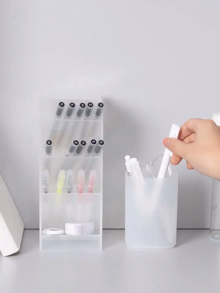 Creative Multifunctional 4 Grid Desktop Organizer ผู้ถือปากกาแต่งหน้ากล่องโรงเรียนอุปกรณ์สํานักงานเครื่องเขียน