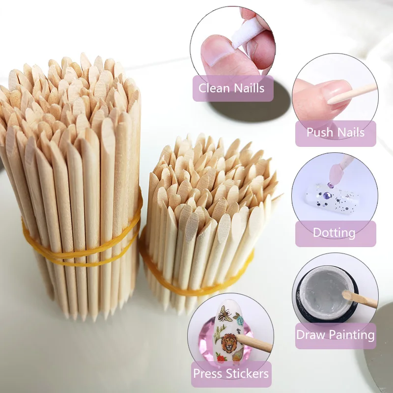 Lurayee Cắt Móng Tay Đẩy Cam Miếng Gỗ Móng Manicures Tẩy Thiết Kế Bằng Gỗ Gel Móng Tay Ba Lan Vẽ Dán Móng Nghệ Thuật