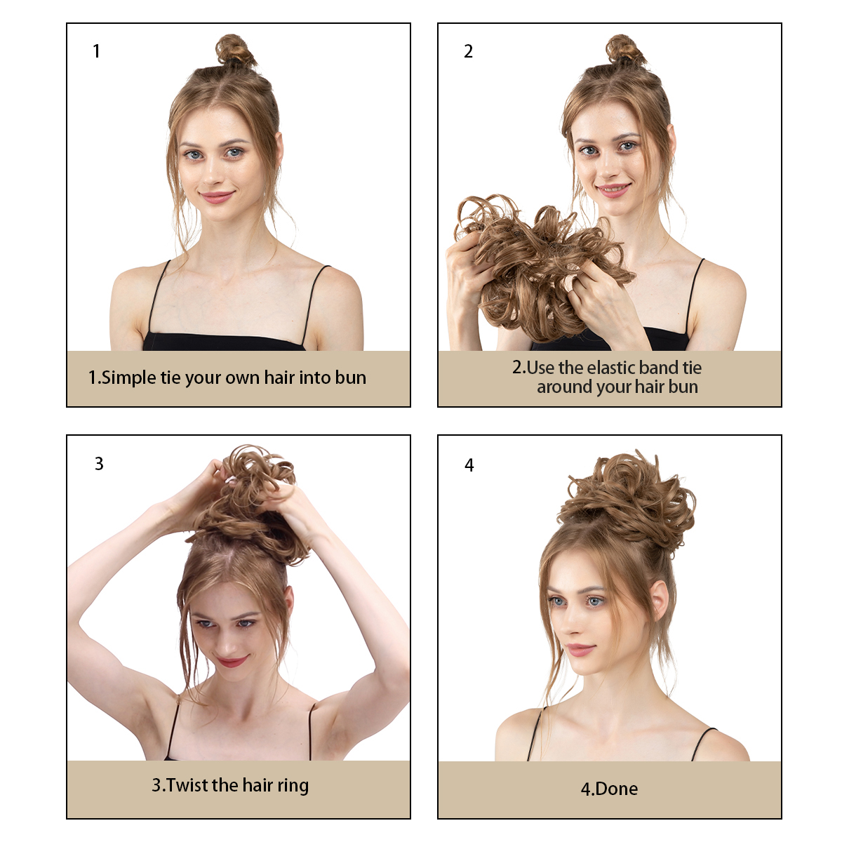 Synthetisch rommelig haarstuk Dagelijks gebruik Chignon Scrunchies Nep elastisch haarstukje Blond Bruin Donutbroodje voor dames H9