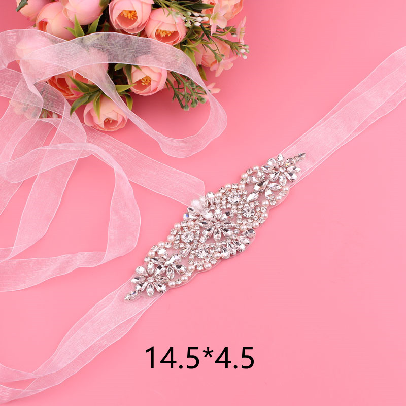 Cinto de noiva de cristal com fitas, cinto de casamento prateado feito à mão, cinto de paciente de biscoito para vestidos de noite de casamento
