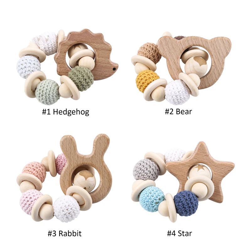 ไม้ Rattle ยางกัดของเล่นเด็กโครเชต์ลูกปัดเด็กยางกัดพยาบาลเด็กสร้อยข้อมือ Rattle Chewable การงอกของฟันลูกปัดสําหรับของขวัญเด็ก
