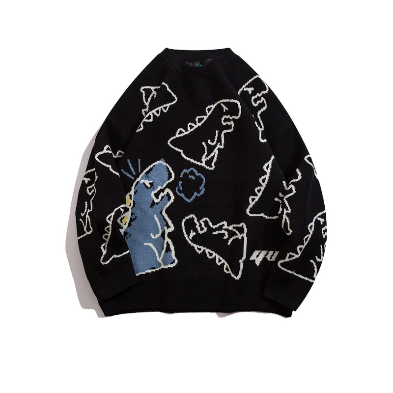 Fgkks camisola masculina harajuku moda malha hip hop dinossauro dos desenhos animados pulôver o pescoço oversize casual casal masculino suéteres