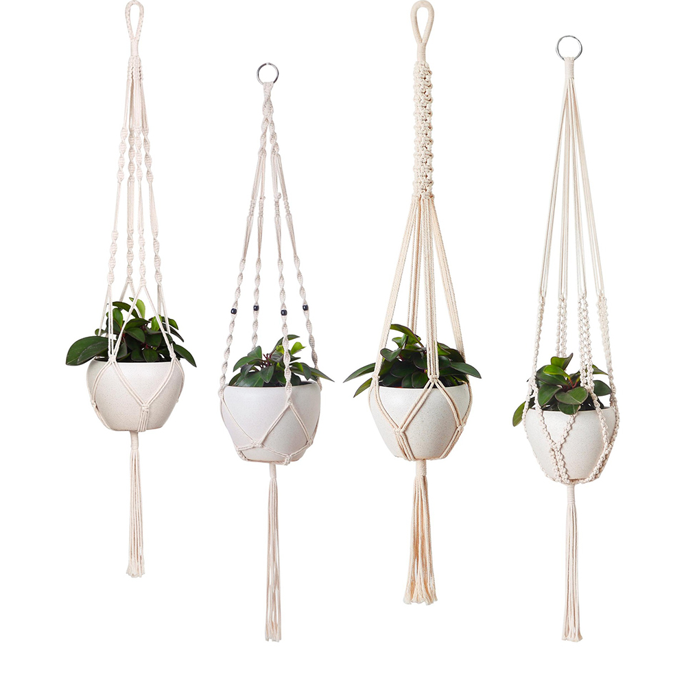Macramé colgador de plantas, cestas, soporte para macetas, balcón, colgante de pared, decoración de macetero, cuerda de elevación anudada, suministros de jardín para el hogar