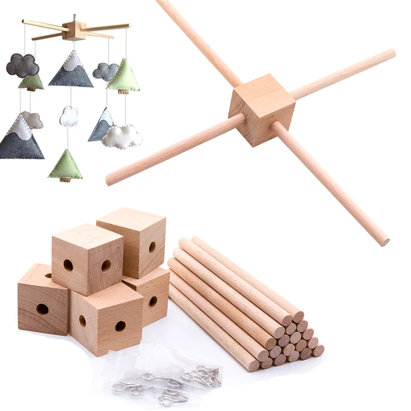 Cắn Cắn 1 Bé Bằng Gỗ Móc Treo Di Động Cũi Móc Treo Khung Giường Chuông Cho Bé Sơ Sinh Thủ Công DIY Phụ Kiện Đồ Chơi Cho Bé bộ Đồ Chơi Trẻ Em Hàng