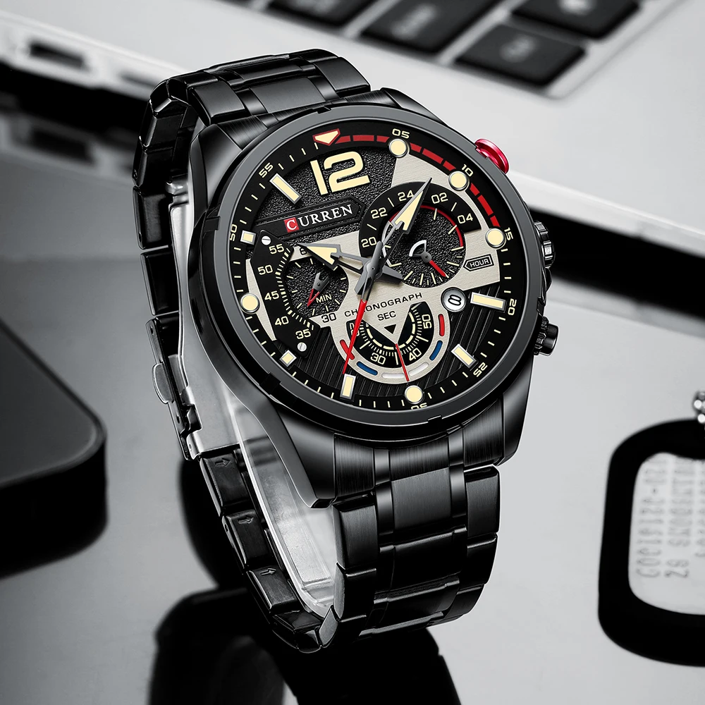Relojes CURREN de cuarzo a la moda, reloj de pulsera deportivo informal para hombre con cronógrafo de acero inoxidable, reloj con esfera luminosa