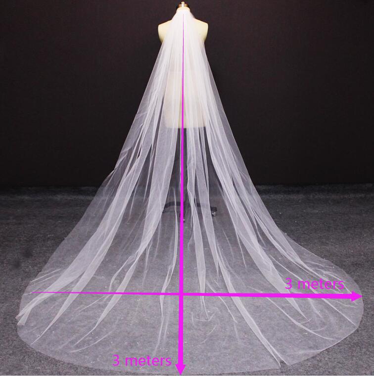 Véu de casamento longo de tule macio com pente, alta qualidade, liso, muito macio, branco, marfim, catedral, acessórios de casamento