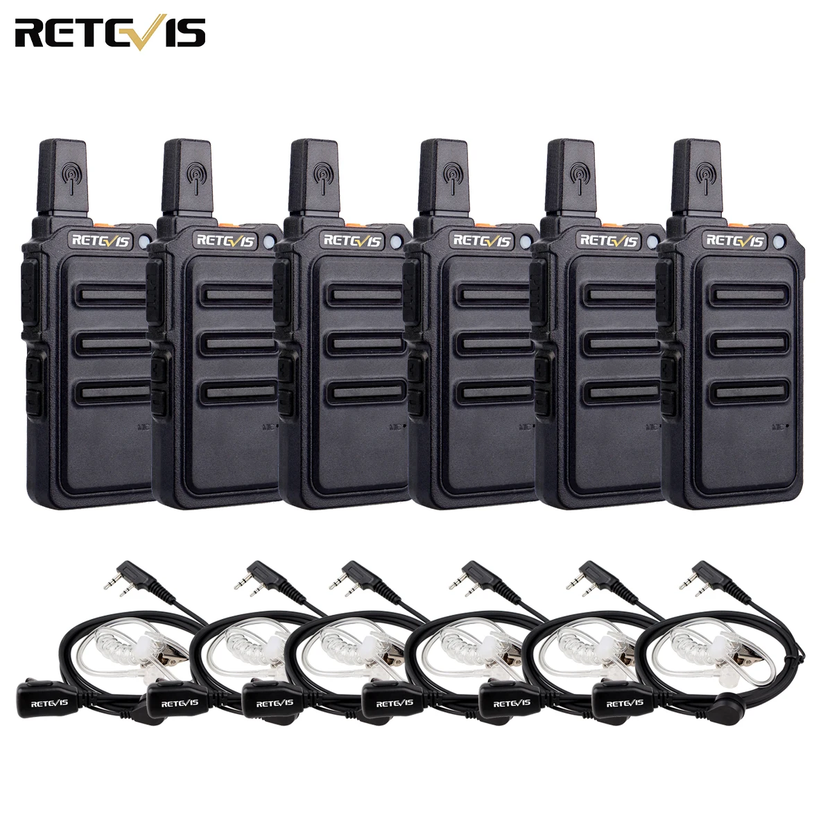 Retevis RT619 6 Stück Walkie-Talkie-Lizenz, kostenlos, PMR446/FRS, 1300 mAh, wiederaufladbar, tragbare Kommunikation für Sicherheits-Supermarkt