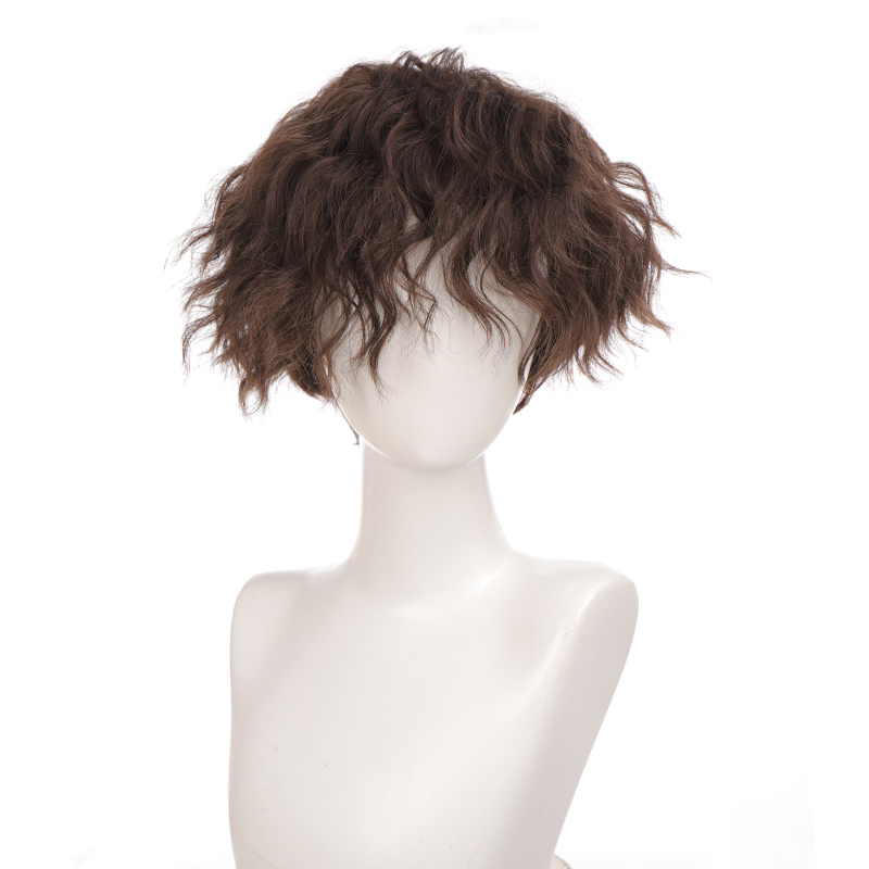 LUPU 合成ショートカーリーボーイヘアウィッグ黒茶色ナチュラル偽偽毛男性のためのハンサムクリスマスハロウィン耐熱