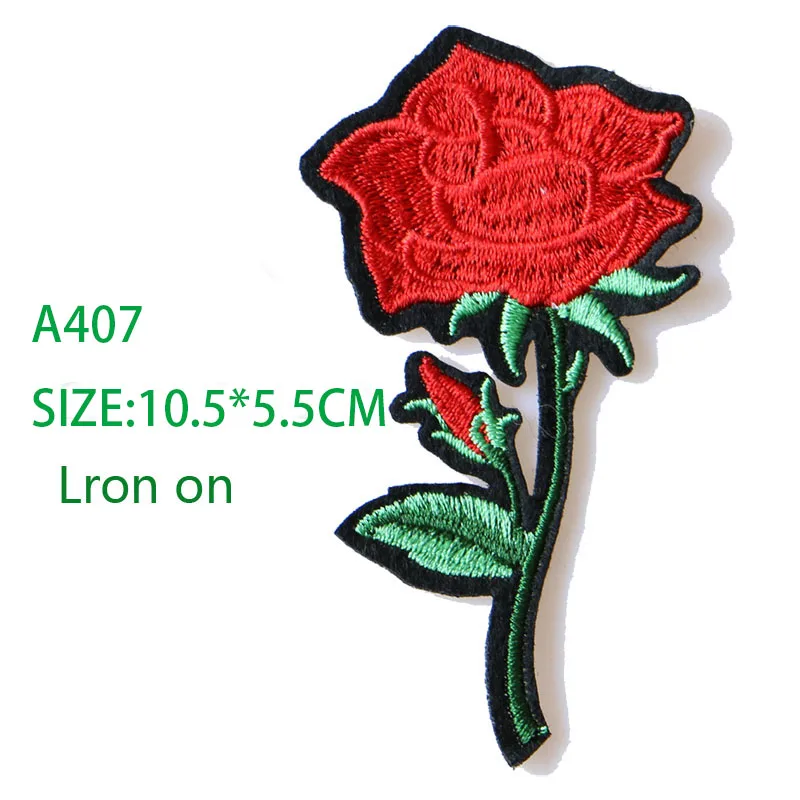 Rose mit Blätter in Liebe Bestickte Eisen auf Patches für Kleidung DIY Streifen Kleidung Patchwork Aufkleber Custom Blumen Abzeichen